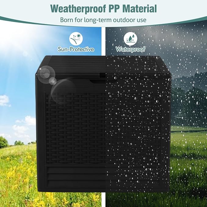Giantex 25 Gallon Outdoor Storage Box, PP Deck Container with Rattan Patterns & Lockable Lid, All-Weather Patio Plastic Storage Bin for Package Delivery, Garden Tools, Patio Cushions (Black)