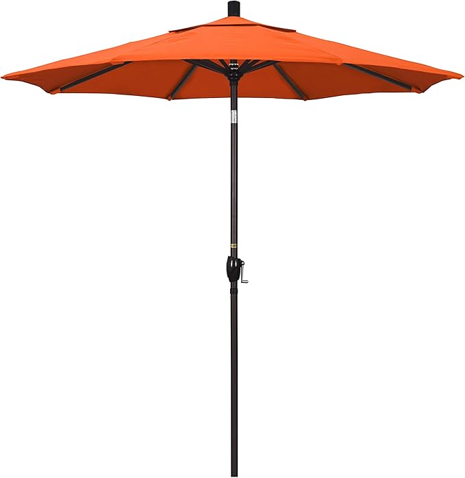 California Umbrella 7.5' Rd Pacific Trail Series Aluminum Patio Umbrella, Crank Lift, Push Button Tilt, Bronze Finish, Sunbrella Melon Fabric