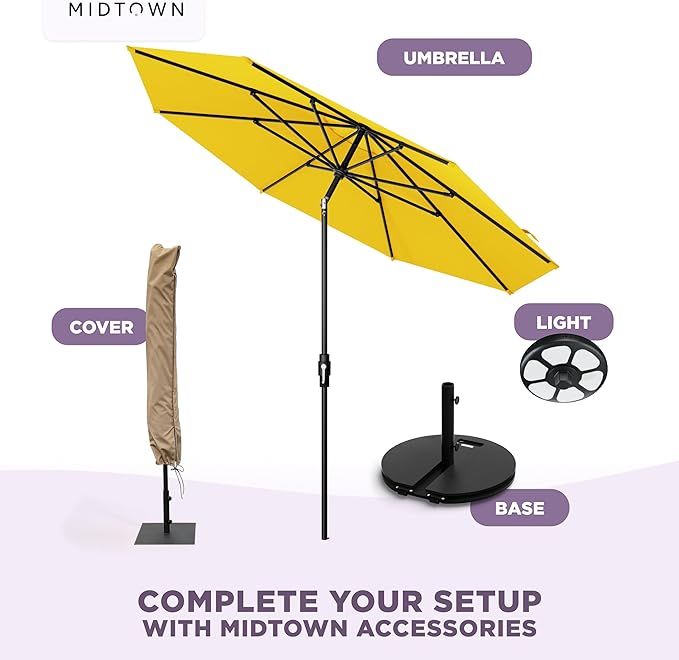 Midtown Umbrellas – The Swilt 8 Ft Patio Umbrellas with 360° Swivel & Tilt Mechanism, 8 Fiberglass Ribs & Terylast Polyester Fabric for Backyard, Deck, Pool & Cafes - Sunflower Canopy, Black Pole