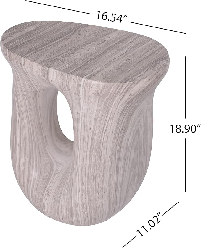 Merax 18.9" H Modern U-Shaped Accent Table, Sculptural Side Table for Garden, Balcony, Living Room, Entryway, Bedroom, Contemporary Organic Stone Side Table with Unique Veining, Gray Marble