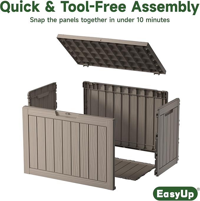 EasyUp 50 Gallon Outdoor Storage Box, Outdoor Deck Boxes for Garden Tools Equipment,Cushions and Patio Storage,Lockable and Resin