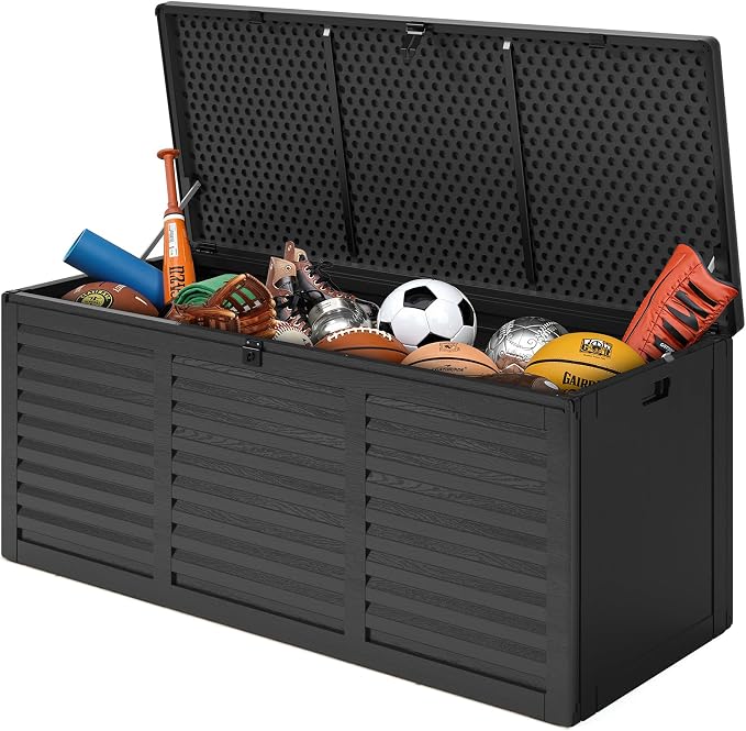 130 Gallon Outdoor Storage Box Lockable Deck Boxe Outdoor Waterproof for Garden Patio Package Delivery Weather-Resistant & Easy Assembled (Black)