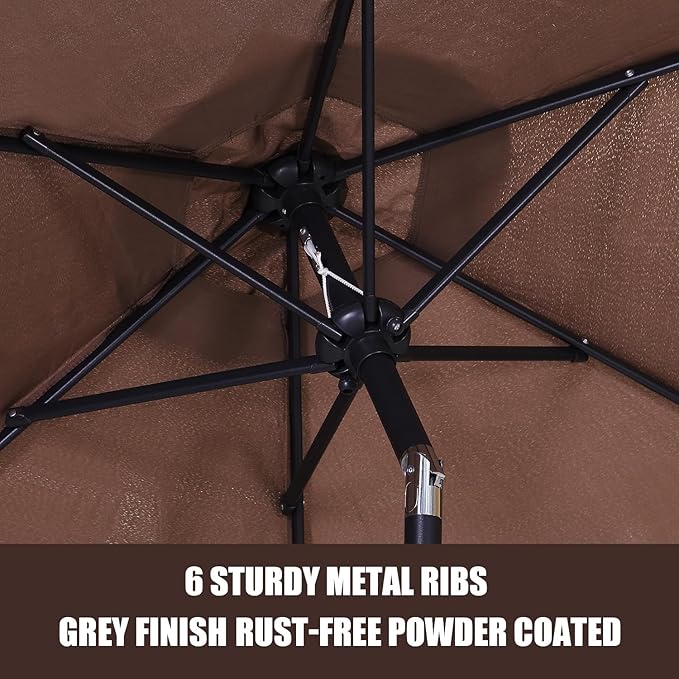 GDY 7.5ft Patio Umbrella Outdoor Umbrella with Tilt, Crank and Umbrella Weighted Base, for Yard/Outdoor/Wedding Parties and Events (Coffee)