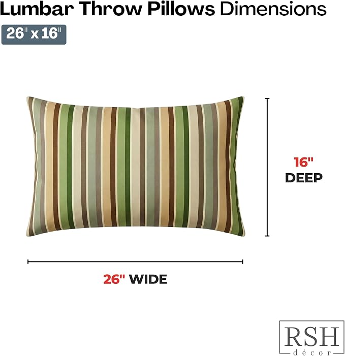 RSH DECOR: Designer Select Sunbrella Jumbo Lumbar Pillows Set of 2 | 26" x 16" | Water and Fade-Resistant Performance Fabric | Indoor Outdoor Accent Pillows | Made in USA (Samuel Meadows)