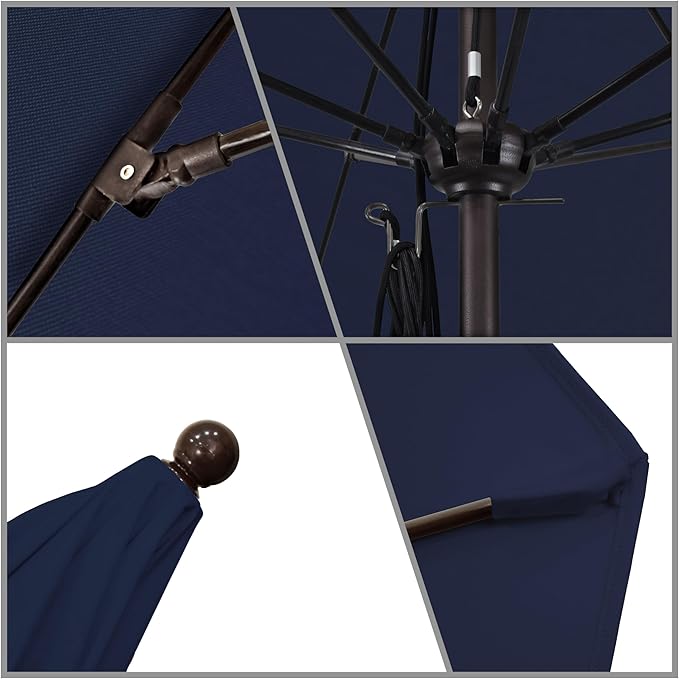 California Umbrella 11Ft Commercial Grade Market Umbrella, Pulley Lift, Aluminum/Fiberglass, 2mm pole wall, Bronze Frame, Solution Dyed Navy Fabric