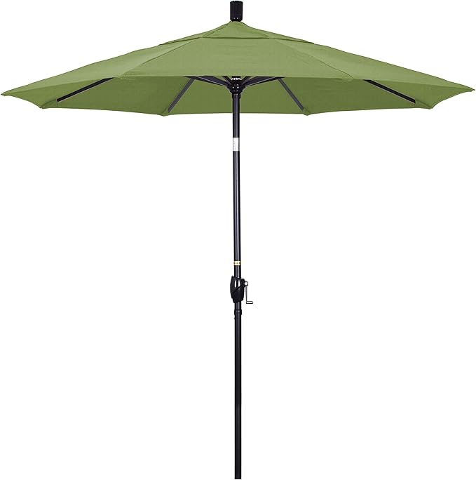 California Umbrella 7.5' Round Aluminum Market Umbrella, Crank Lift, Push Button Tilt, Black Pole, Sunbrella Spectrum Cilantro