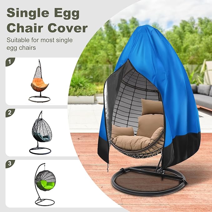 Patio Egg Chair Cover with Zipper,Outdoor Hanging Egg Chair Cover,UV Resistant,Windproof Heavy Duty,Wicker Egg Swing Chair Covers,Fits Single Seat Egg Chair,75"" x 45"",Blue