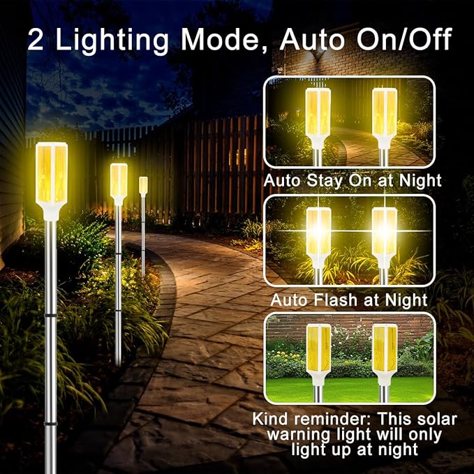 Aolyty Solar Lights Outdoor, Waterproof Driveway Markers Reflective, Warning Flash Light with 2 Lighting Modes, LED Solar Light 4 Pack for Parking Lots, Yard, Sidewalk, Stop Sign, 30 Inches (Yellow)