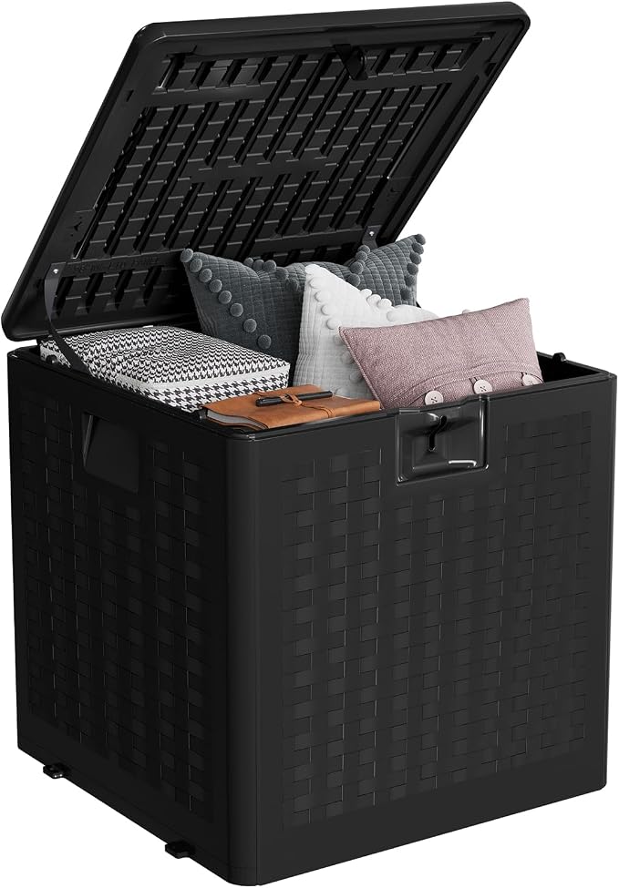 IDEALHOUSE 28 Gallon Resin Deck Box, Weatherproof and UV Resistant Outdoor Storage Box, Lockable Outdoor Storage Bin for Patio Cushions, Garden Tools, Pool Supplies, Package Delivery