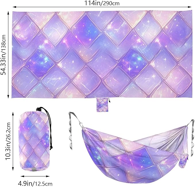 Purple Dragon Scales Sparkling 330lb Capacity Outdoor Hammocks with Hanging Rope Cloth Hammock for Outside Patio Garden hamaca inflable para Piscina