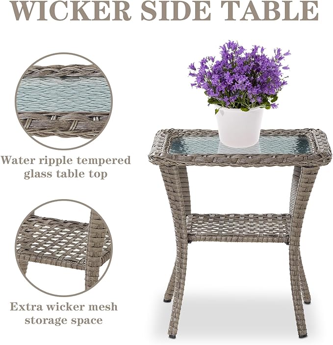 Belord Wicker Outdoor Furniture Set - 7 Piece Patio Conversation Sets with Comfort Swivel Rocker Glider Patio Chairs Set of 2 and Rattan Sofa, Tempered Glass Coffee Table and Side Table,Gray/Blue