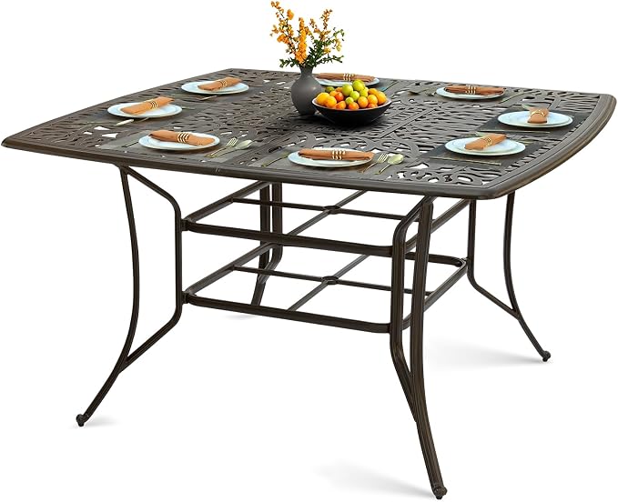 VIVIJASON Patio Cast Aluminum High Bar Table for 6-8, Outdoor 64" Large Square High Dining Table with 2.2" Umbrella Hole, Weather-Resistant Patio Dining Table for Deck Garden Backyards, Dark Bronze
