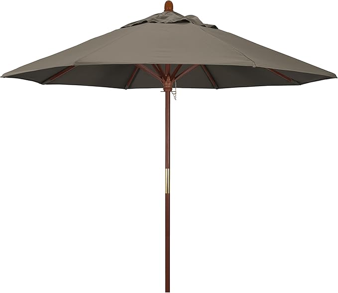 California Umbrella 9' Round Hardwood Frame Market Umbrella, Stainless Steel Hardware, Push Open