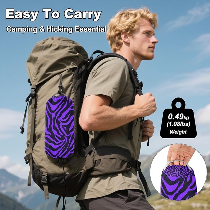 Purple Black Print Camping Hammock, 330lbs Load Capacity, Comfortable Portable Hammock with Tree Straps for Outdoor, Backyard, Beac