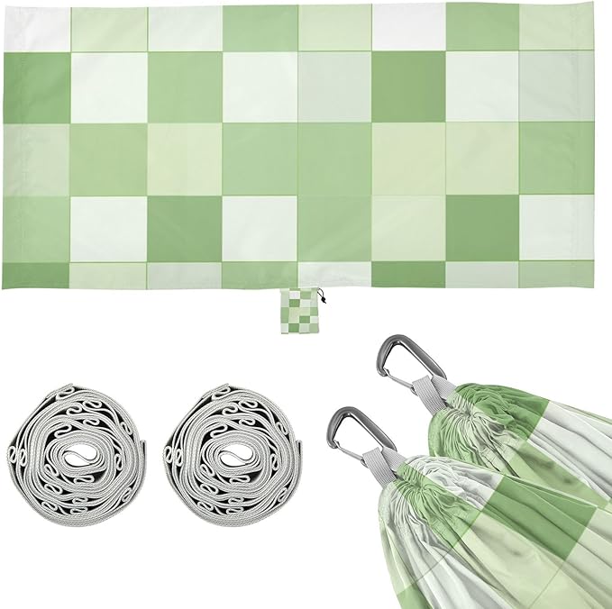 Light Green and White Checkered Pattern 330lb Capacity Camping Hammocks with Portabl Carry Bag Swing Hammock for Outside Patio Backyard Poolside hamaca para adultos