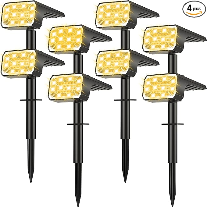 Solar Spot Lights Outdoor Waterproof IP65, [8 Pack/100 LED/4 Modes] Solar Landscape Spotlights, Auto On/Off High Lumens Spot Lights for Yard Garden Pathway(Warm White)