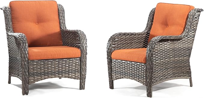 Wicker Patio Furniture Sets 7 Piece Set with One 3-Seat Sofa, 4 WIkcer Chairs, 2 Ottomans, Wicker Outdoor Furniture Set Patio Conversation Set, Orange