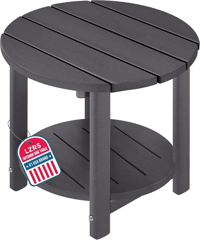 LZRS Adirondack Side Table Double End Table, Outdoor Coffee Tables for Patio, Backyard,Pool, Indoor Companion, Easy Maintenance & Weather Resistant(Grey)