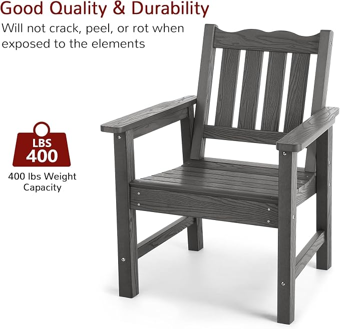 Stoog 4-Piece Outdoor & Patio Furniture Set, All-Weather HIPS Bench Chairs and Table Set, Grey