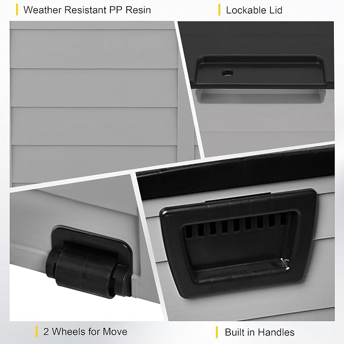 75 Gallon Resin Deck Box, Waterproof Anti-UV Lockable Outdoor Storage Bin for Patio Furniture Garden Tools, Heavy Duty Indoor Package Delivery Deck Boxes for Pillows Pool Cushions, Gray