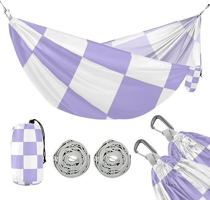 Purple and White American Plaid 330lb Capacity Outdoor Hammock with Tree Straps Fabric Hammock for Indoor Outdoor Patio sillas para acampar