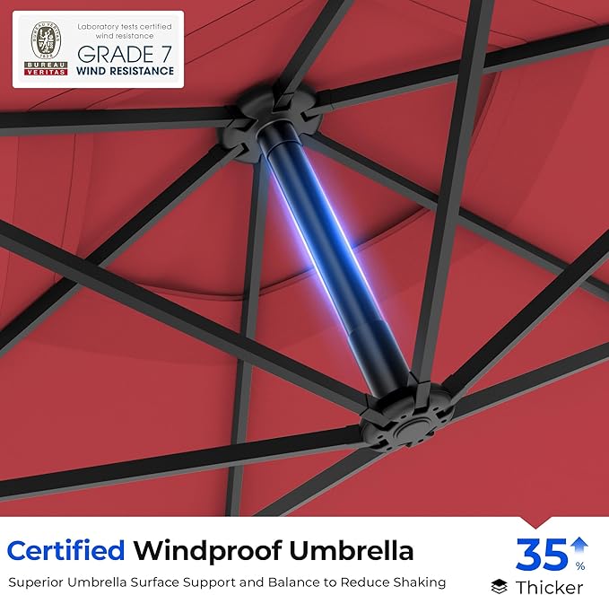 HOMSHADE 10FT Offset Patio Umbrella with Solar Lights, Outdoor Patio Umbrella with Base Included, Easy Tilt and UPF50+ Cantilever Market Hanging Umbrellas for Pool, Deck, Garden, Patio (Red)