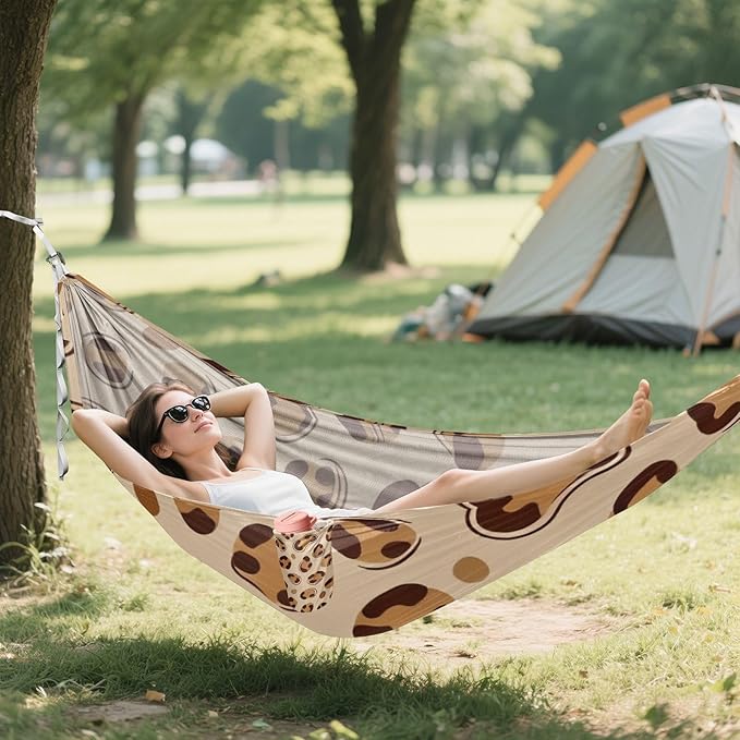 Classic Leopard Print Outdoor Hammock with Tree Straps for Outside Patio Garden