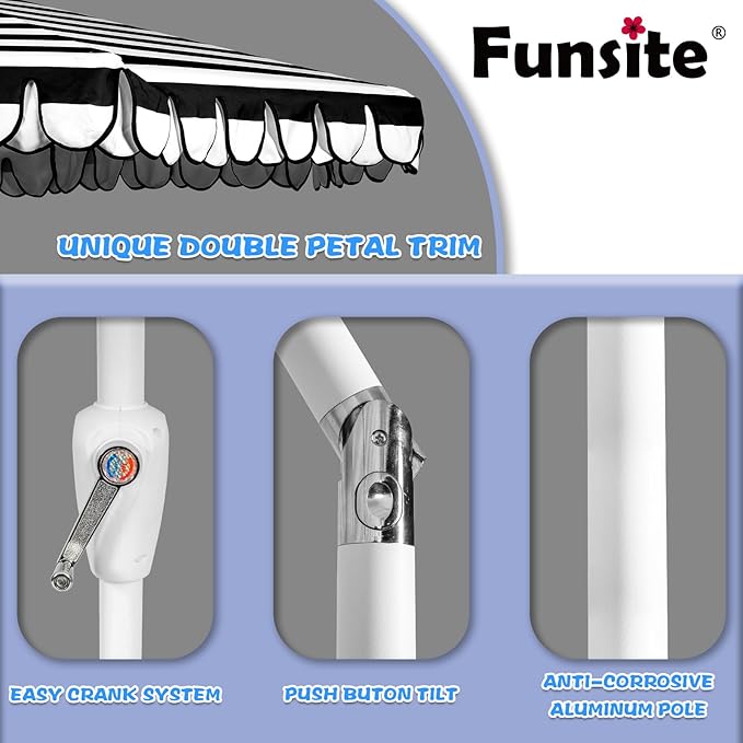 9Ft Elegant Valance Patio Umbrella, Outdoor Umbrellas for Patio with Auto-Tilt and Crank Systerm, Table Umbrella for Outdoors, Poolside,Beach, Backyard