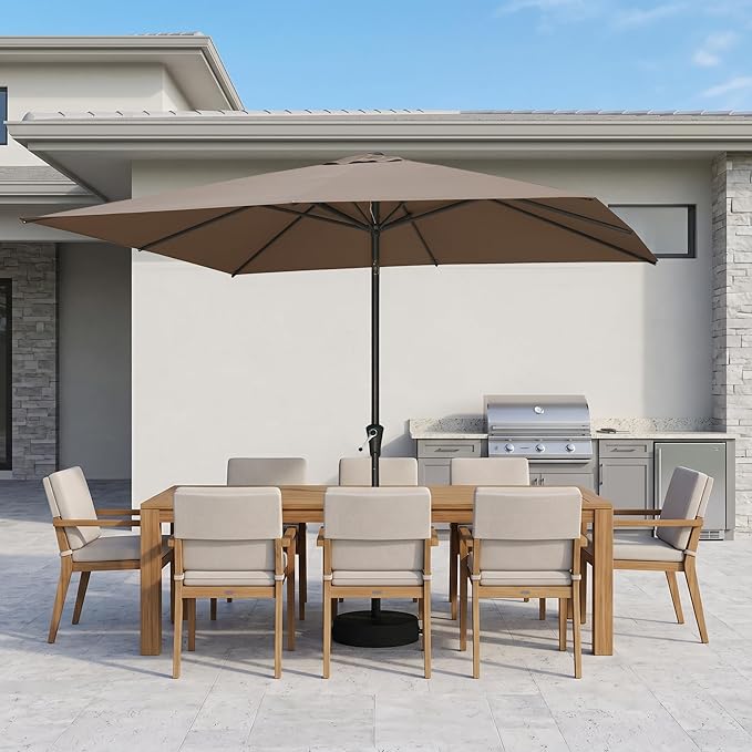 PURPLE LEAF 8' x 8' Square Patio Umbrella Outdoor Table Umbrella Aluminum Frame Market Umbrella with 8 Sturdy Ribs & Tilt for Garden Deck Lawn Pool Taupe