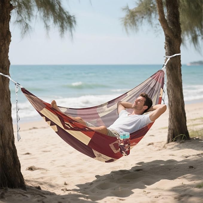 Boho Reddish Brown Regular Texture 330lb Capacity Camping Hammocks with Hanging Rope Indoor Hammock for Indoor Outdoor Patio hamaca para acampar
