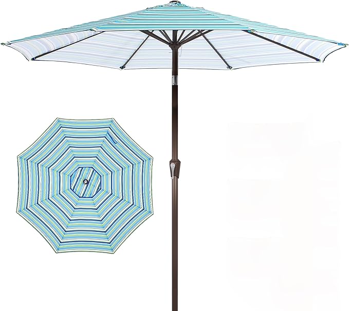 PatioKingdom Auto-Tilt 9FT Patio Umbrella Outdoor with 8 Sturdy Fiberglass Ribs,Market Table Umbrella for Pool,Backyard,Deck and Garden