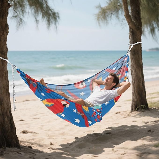 4th of July Independence Day Red Daisy 330lb Capacity Outdoor Hammocks with Tree Straps Hanging Hammock for Camping Travel Accessories hamacas para adultos con soporte