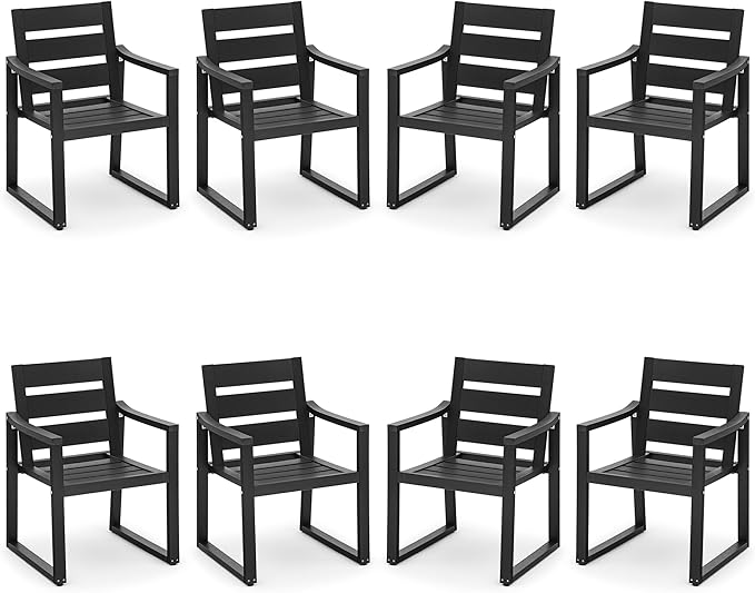 Cozyman HDPS Outdoor Dining Chairs Set of 8, 350 LBS, Patio Dining Chairs with Armrest, All Weather Outdoor Kitchen Chairs with Square Frame Legs for Outdoor Indoor, Lawn, Garden, Backyard, Black