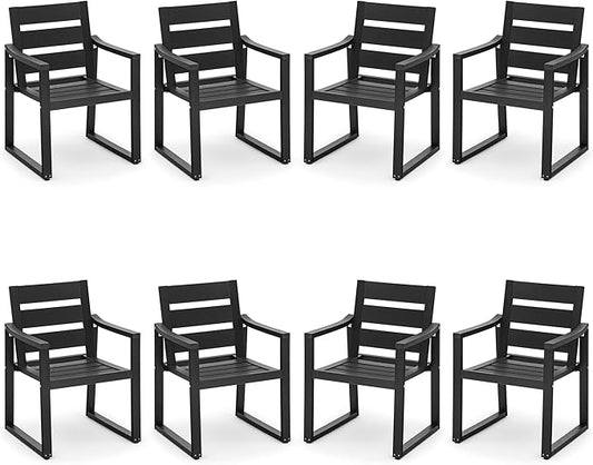 Cozyman HDPS Outdoor Dining Chairs Set of 8, 350 LBS, Patio Dining Chairs with Armrest, All Weather Outdoor Kitchen Chairs with Square Frame Legs for Outdoor Indoor, Lawn, Garden, Backyard, Black