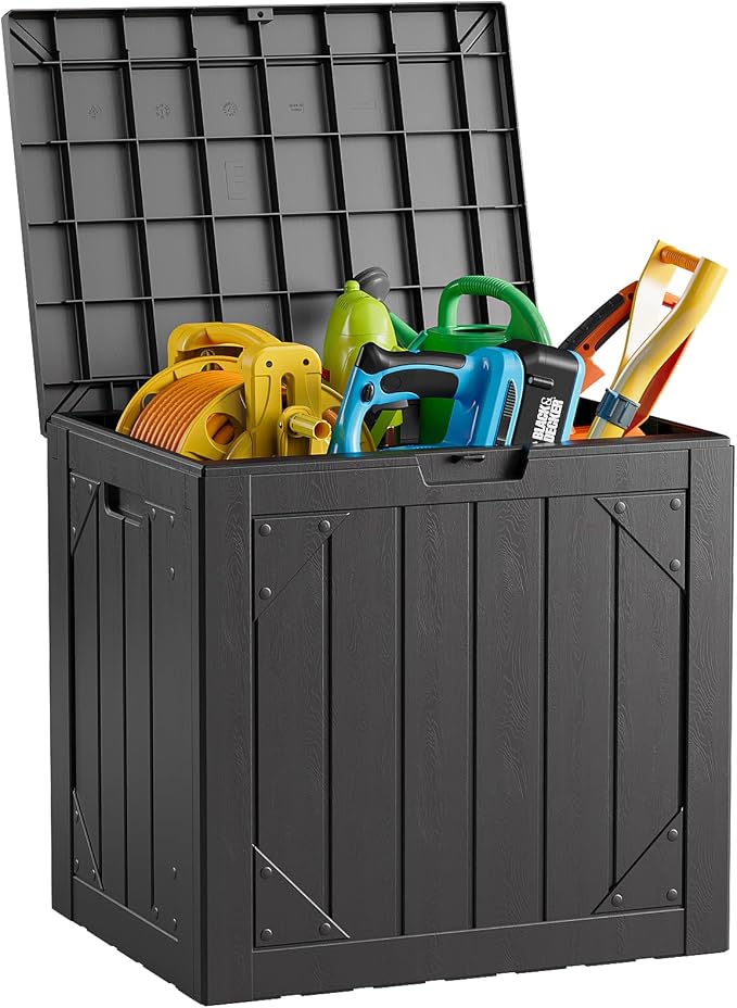 Outdoor Storage Box, 30 Gallon Lockable Waterproof Deck Storage Box, Yard Storage Bin, Suitable for Indoor and Outdoor, Black