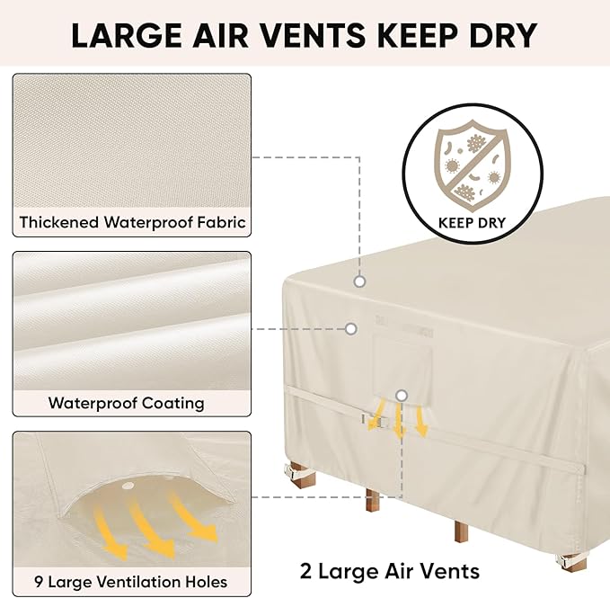 BALEINE Patio Furniture Covers, Outdoor Furniture Covers Waterproof, Heavy Duty Oxford Patio Table Cover for Outdoor Table, Chair, Sofa, Desk (Beige 98"L×78"W×28"H)