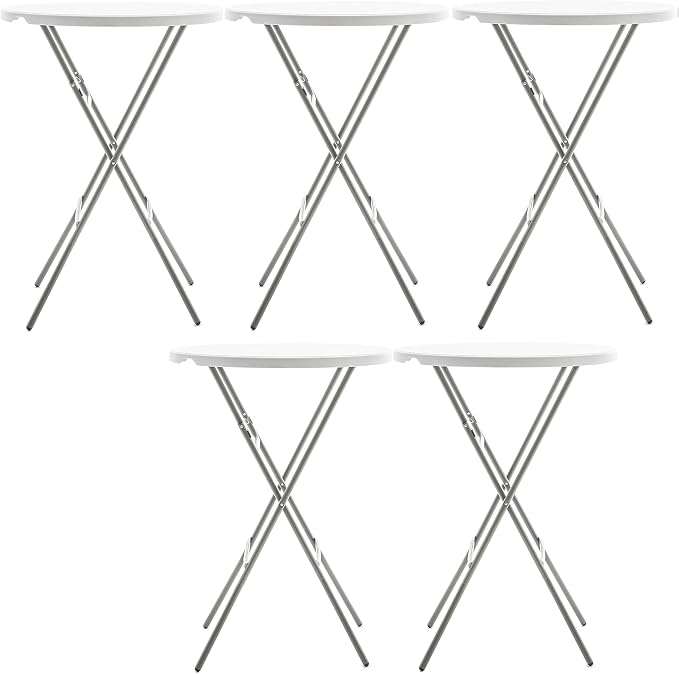 BTEXPERT Set of 5, White 2.63' Round Bar Height Folding Table 330lb Weight Capacity Commercial Indoor Outdoor Portable Banquet Patio Backyard Dining Wedding Party Events Home Thick Top Metal Frame