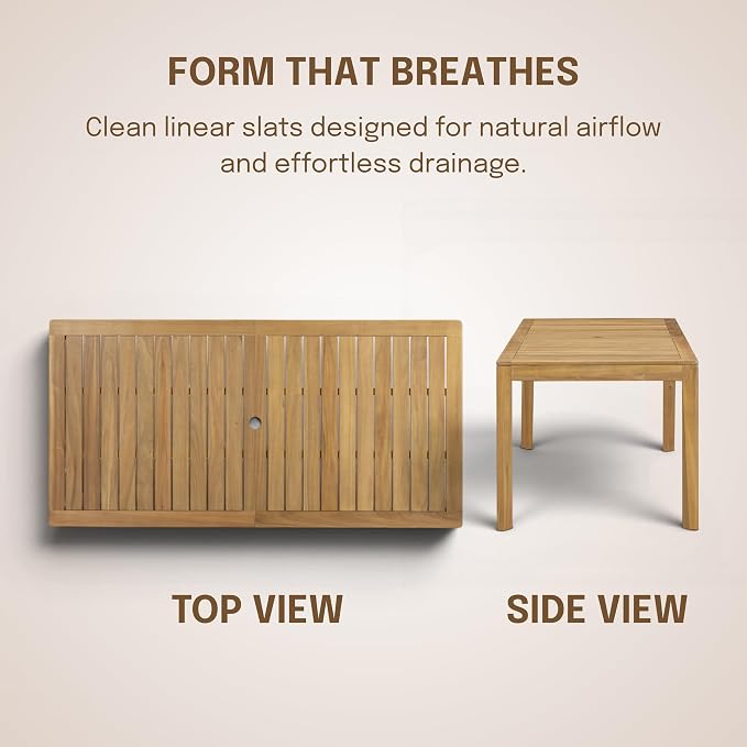 NTC Noma 63 Inch Solid Wood Dining Table and 6 Luno Chairs, Weather Resistant Patio Table for Patio Dining Sets, Backyard, Deck & Dining Room, Easy Assembly, Natural