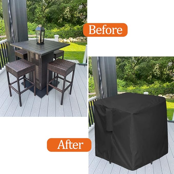 5 Piece Bar Height Patio Furniture Dining Set Covers Waterproof Outdoor 60 Inch Square High Top Patio Bar Height Bistro Table & Chair Sets Winter Cover, Black