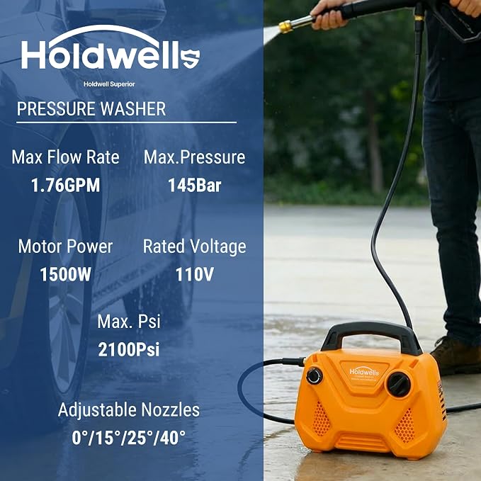 HoldwellS 2026 New Portable P*ressure Washer 2200 MAX PSI, P*ower Cleaner Built-in Carry Handle, 33FT Wire, Detachable F*OAM C*annon, 4-N*ozzle Set, for Cars/Fences/Driveways/Home/Patios