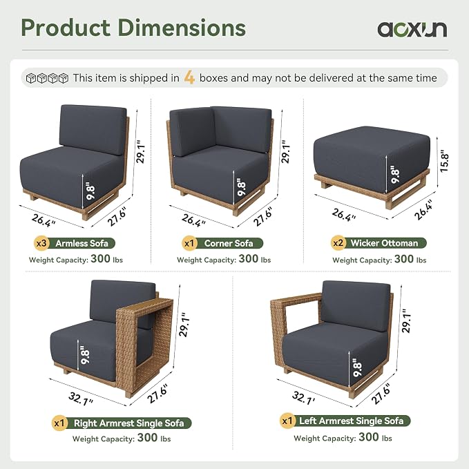 Aoxun Patio Furniture Set, 8 Piece Outdoor Wicker Sectional Sofa Set, All-Weather Rattan with 10'' Ultra-Thick Cushions, Outdoor Conversation Set for Backyard, Poolside and Garden, Yellow/Dark Gray