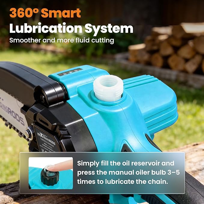 maXpeedingrods Mini Chainsaw Cordless, 6 inch Chainsaw Handheld Power Chain Saws with 2 Batteries, 3 x Durable Chains, Electric Chainsaw Lightweight Handheld Saw for Tree Trimming, Wood Cutting, Blue