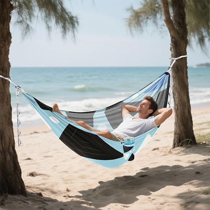 Cute Blue-Black Triangle 330lb Capacity Outdoor Hammock Portable Hammock for Outside Patio Garden hamacas para Patio