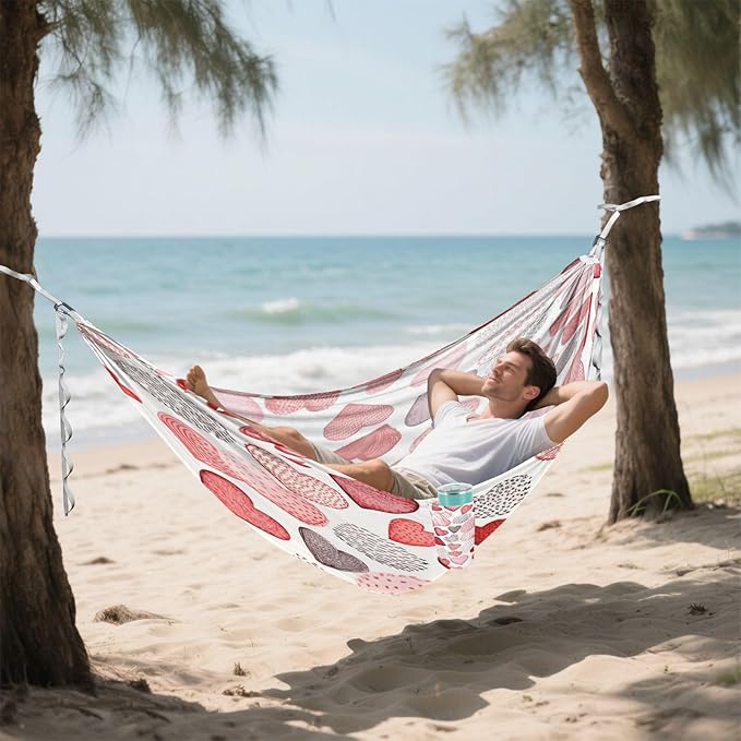 Qilmy Heart Camping Hammock Single – 330 lbs Capacity, Lightweight with Tree Straps & Carabiners, Portable for Hiking, Travel, Backpacking