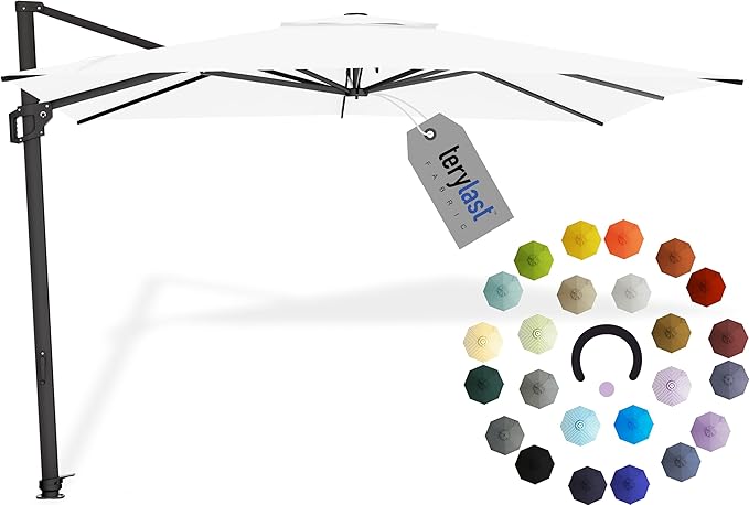 Midtown Umbrellas 9 x 9 Ft Outdoor Cantilever Patio Umbrella w/Terylast Ivory White Fabric - Rotate 360° Offset Patio Umbrella, Deck Patio Umbrella, Backyard Umbrella & Garden Umbrella - Black Frame