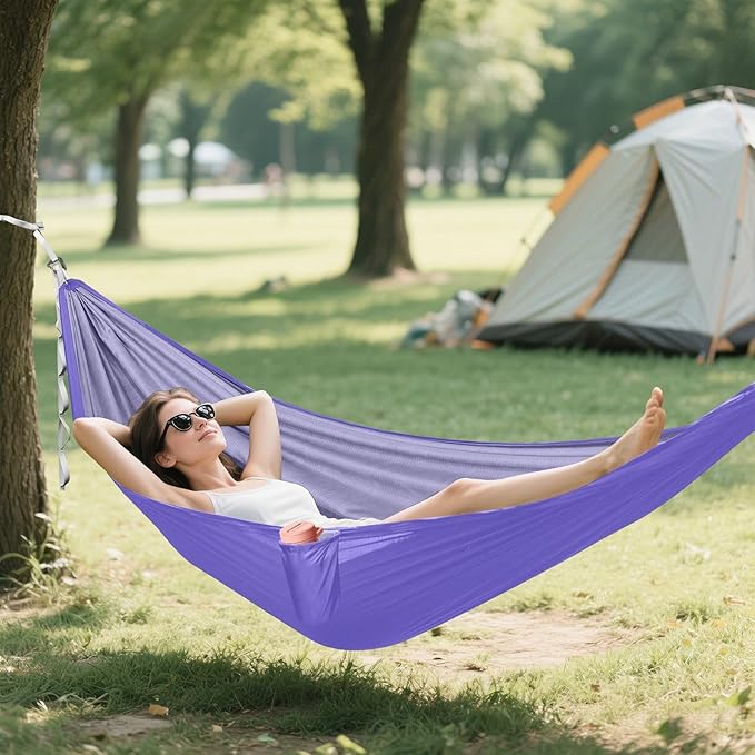 Slate Blue Solid Color Pure Plain Purple 330lb Capacity Camping Hammock with Portabl Carry Bag Portable Hammock for Outside Patio Garden Silla colgante para Patio Exterior