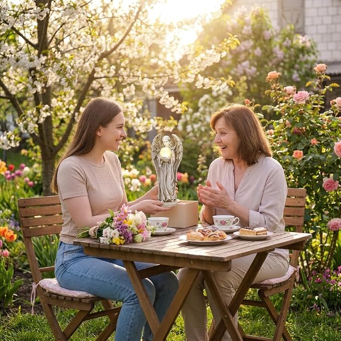 TERESA'S COLLECTIONS Angel Garden Statues with Solar Outdoor Light for Outdoor Decor, Fairy Figurine Resin with Wing & Glass Ball for Garden Decor, Yard Decor Lawn Ornament Gifts for Mom, 7.1"