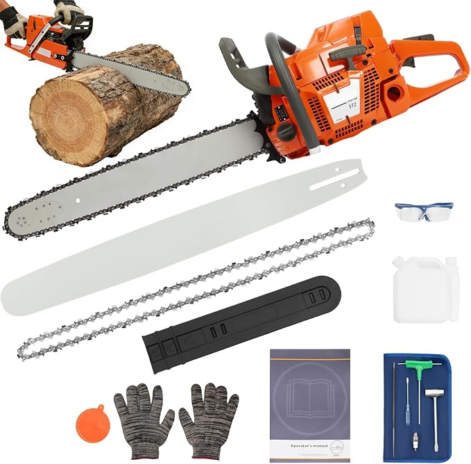Gas Chainsaw 72CC Power Chain Saws Single Cylinder, Air-cooled, 2-Stroke Gas Powered 24" Tree Trimmer, Handed cordless Chain Saw,Easy for Trees/Wood Cutting