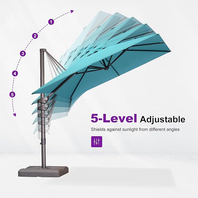 PURPLE LEAF 9' X 9' Patio Umbrella Antique Bronze Square Cantilever Umbrella Outdoor with 360° Rotation and Aluminum Offset Hanging for Pool Deck Garden Backyard, Turquoise