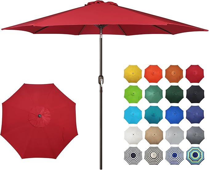 Blissun 10FT Outdoor Patio Umbrella, Outdoor Table Umbrella, Yard Umbrella, Market Umbrella with 8 Sturdy Ribs, Push Button Tilt and Crank